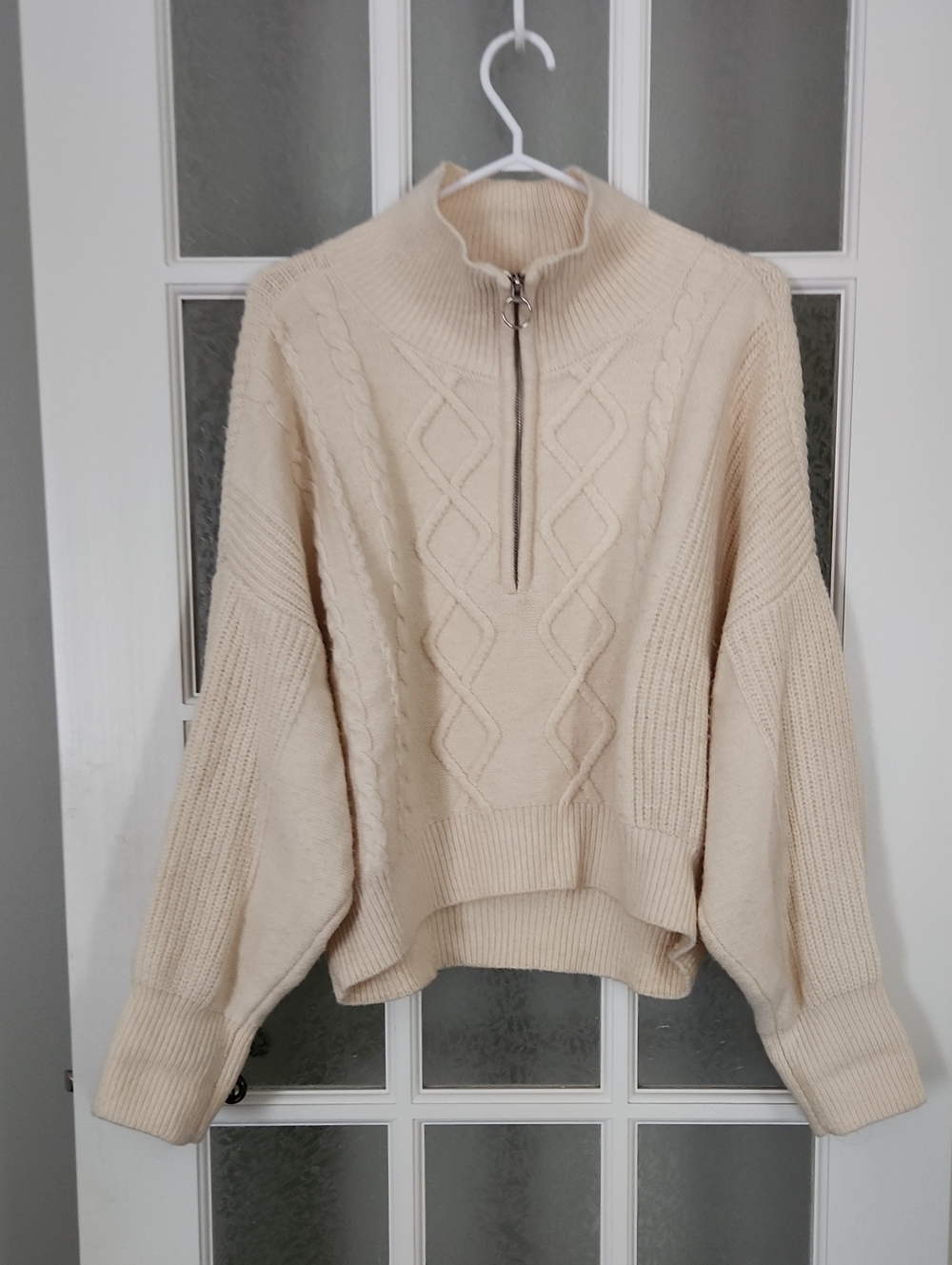 Urban Outfitters Cream Cable-Knit Half-Zip Sweater